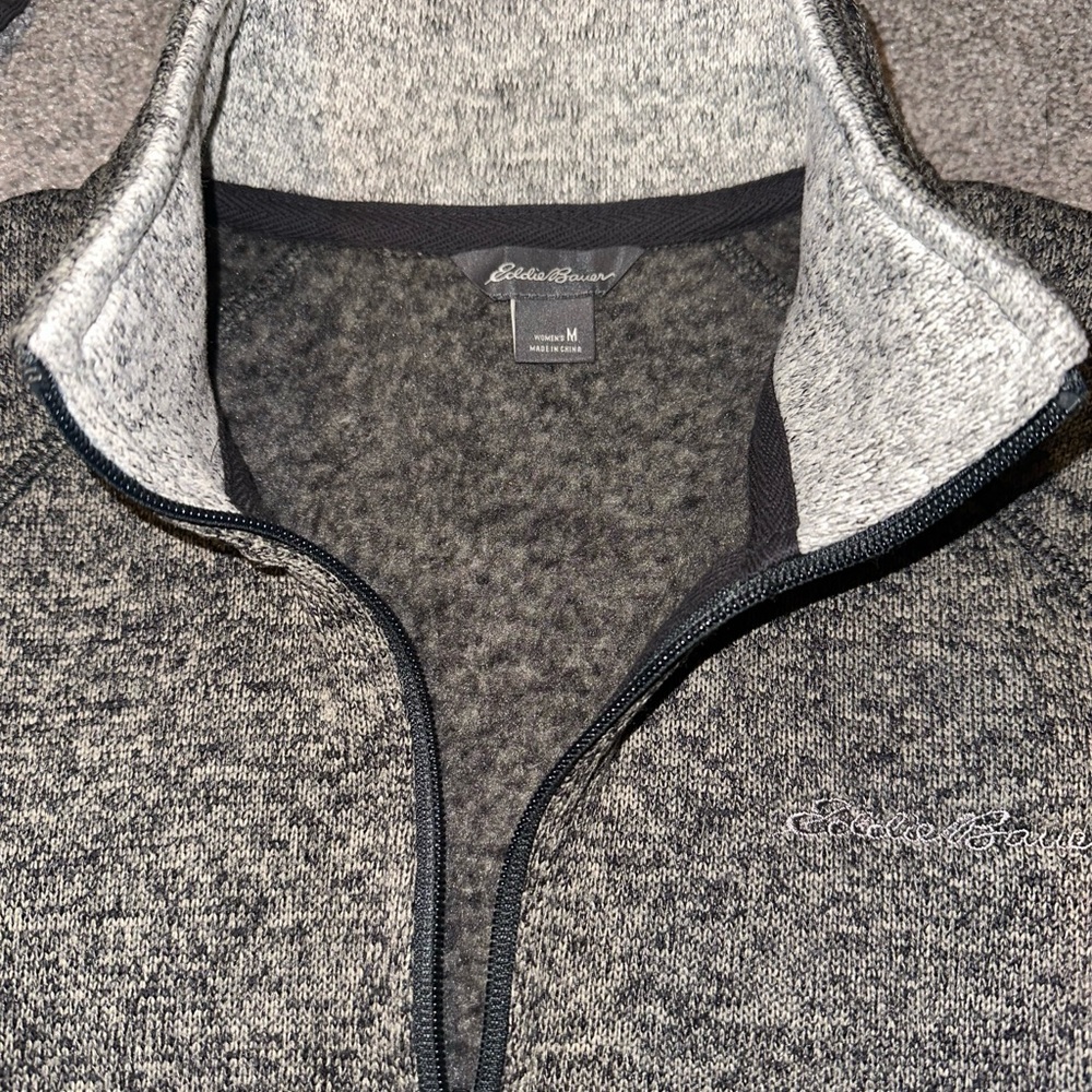 Eddie Bauer Gray Zip Up Sweater with Black Trim